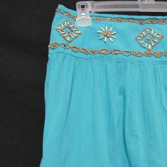 RAFAELLA | size 12 | Teal Bohemian Skirt | 100% Cotton | Zip-Up / Hook Eye Close - Picture 3 of 16